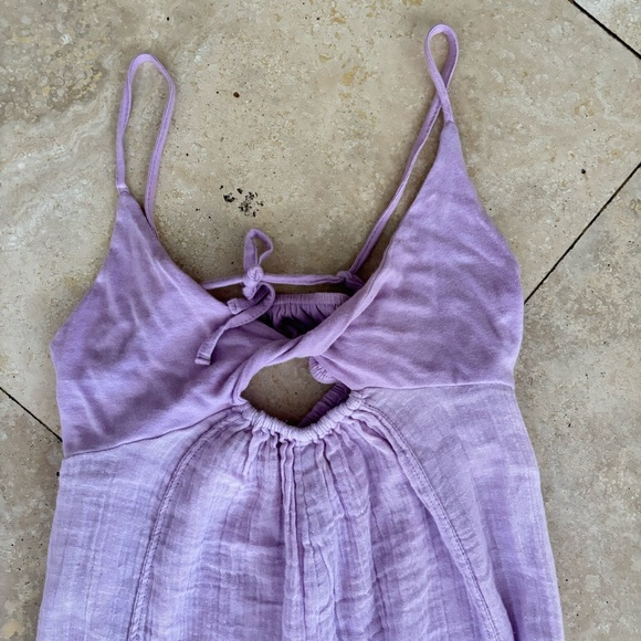 Out from Under Lavender Romper Jumpsuit w Oversized Bottoms and Cinching Ties UO - Picture 12 of 15